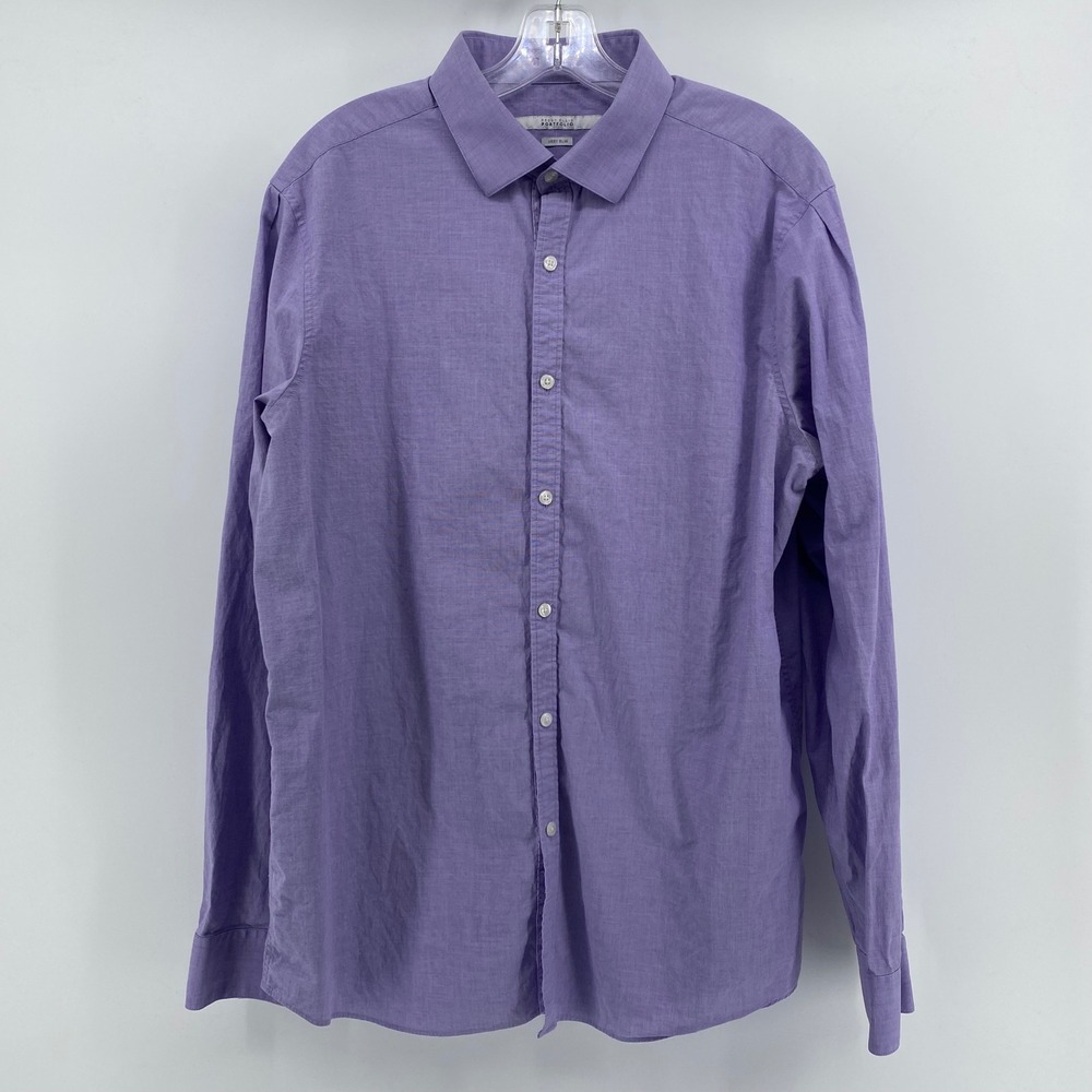 Perry Ellis Portfolio Mens XL Purple Very Slim Fit Stretch Button Down Shirt - Picture 1 of 9